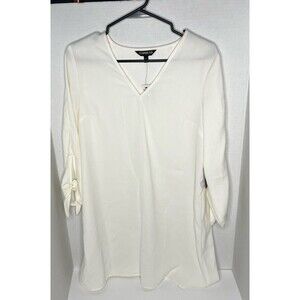 Express Shift Summer Dress Womens Size Small 3/4 Sleeve White V-Neck Polyester